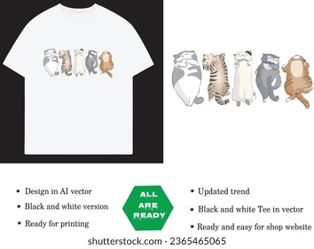 Cat friends in many moods, vector for t shirt printing