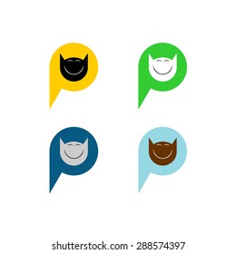 Cat fun face vector smile with speech bubble in a shape of P letter