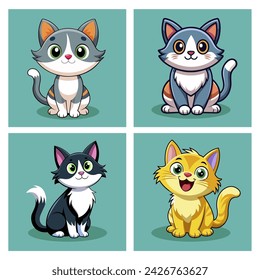 Cat funny image vector illustration set