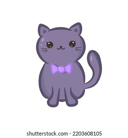 Cat with funny kawaii face. Cute cat in cartoon style isolated on white background. Vector Illustration