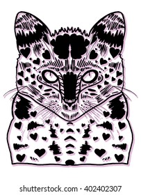 Cat. Funny cat. Kitten. Zentangl. Line art. Drawing by hand. Graphic arts. Decorative. Stylized. Dudling. Black and white. Tattoo. Sad cat.