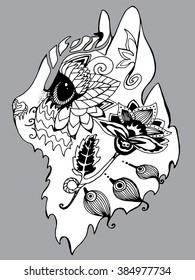 Cat. Funny cat. Playing cat. Kitten. Zentangl. Line art. Drawing by hand. Graphic arts. Decorative. Stylized. Dudling. Isolated. Black and white. Tattoo.