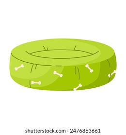 Cat furniture for sleep and rest. Pet bed decorated with bone pattern. Comfortable sleeping cushion for cat or dog. Cozy pillow for animals. Isolated vector illustration in cartoon style