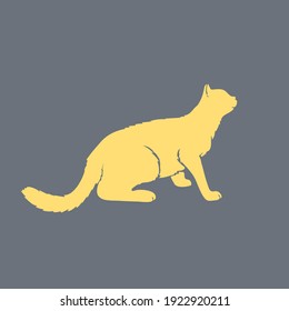 Gato mirando furtivamente hacia arriba, vista lateral de la silueta. Ilustración vectorial en colores de moda gris y amarillo