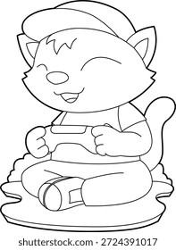Gato Gamer Controlador Animal Vetor Ilustração de Arte Gráfica