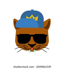 Cat Gangsta face. Angry pet muzzle. Animal bully member of gang of street criminals