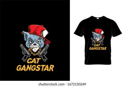 Cat gangstar- Cat T-shirt.Vector illustration.T-shirt graphics Can be used for print, children wear, Baby shower celebration and poster.Cat label.Cat logo.