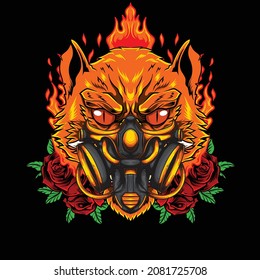 Cat and gas mask illustration with premium quality stock vector