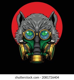 Cat and gas mask illustration with premium quality stock vector