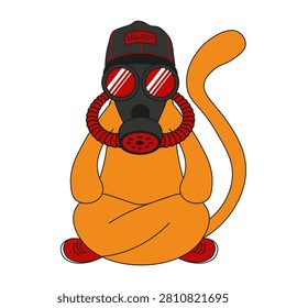 Cat in Gas Mask isolated transparent background. Vector Cat in biohazard protection Mask. Ideal t-shirt print clothes decor. Editable stroke EPS 10