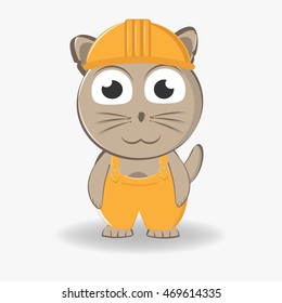 Cat general worker  in overalls and helmet. vector illustration