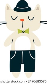 Cat In Gentleman Clothes Vector Illustration