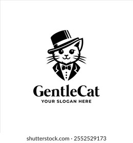 Gato Con Sombrero De Caballero Y Esmoquin Adecuado Para El Diseño De Logotipo De Aseo De Gatos