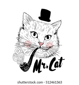 Cat gentleman print with inscription black and pink color