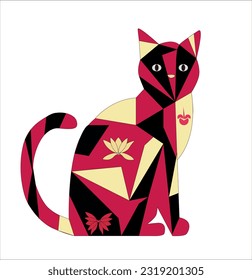 Cat and geometrical shapes vector illustration