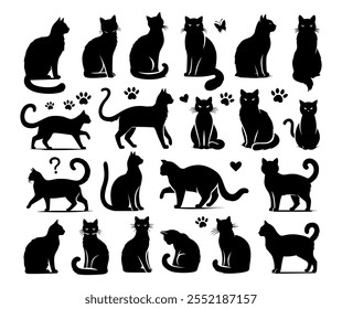 Cat gestures illustration. Black cat isolated on white background. Pet and animal symbol. Vector Eps 10