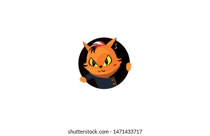 the cat gets out of the circle. character cat in a circle, cool mascot of a pet. - vector