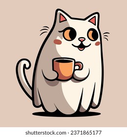 Cat ghost drinking coffee