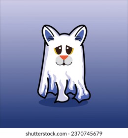 cat ghost halloween funny vector pitiful face illustration