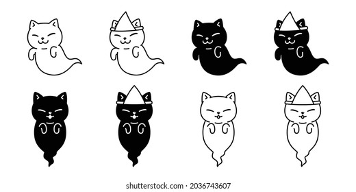 Cat ghost Halloween spooky icon vector kitten logo symbol cartoon character pet illustration doodle design