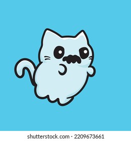 Cat Ghost Halloween Vector Mascot Cute