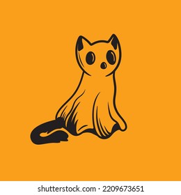 Cat Ghost Halloween Vector Silhouette Mascot Logo Illustration