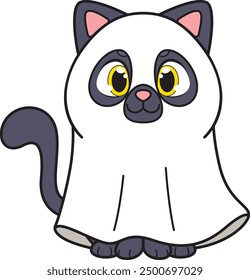 Cat in ghost sheet vector illustration