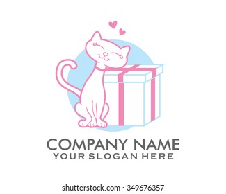 cat gift box character illustration logo icon vector
