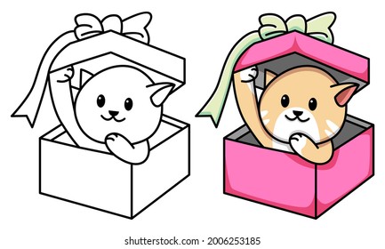 cat in gift box coloring page for kids