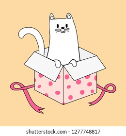 Cat in gift box, Kitten in a cardboard box. is looking out of a box cartoon vector illustration