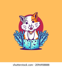 Cat In Gift Box Object Illustration for your business or merchandise