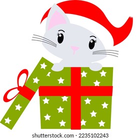 Cat gift boxes. Cute kitten cartoon vector illustrations for holidays and birthday presents