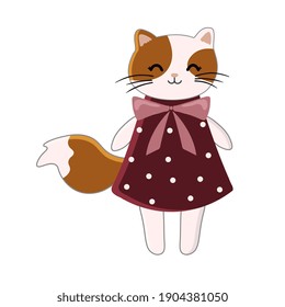 Cat girl in a dress, vector illustration on a white background. Can be used as a print on children's clothing, greeting cards, invitations to children's parties, room poster.