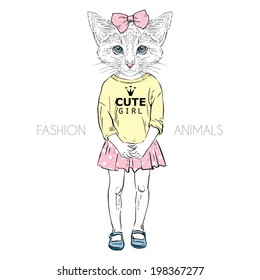 Cat Girl Kid Dressed Up In Casual Style