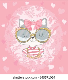 Cat girl vector design.Template for design cards, notebook, shop, poster.