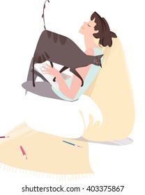 cat and girl vector illustration