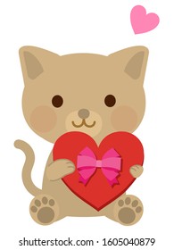 cat giving heart chocolate illustration