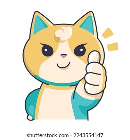 Cat giving thumbs up, approve. Cute cat cartoon character, vector illustration. Manga style.