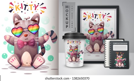 Cat with glass - mockup for your idea. Vector eps 10