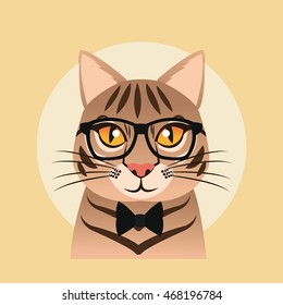 cat glasses animal hipster style retro fashion icon, Vector illustration