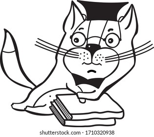 Cat in glasses and with the book