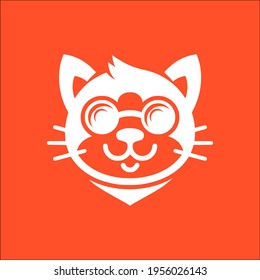 cat in glasses cartoon face icon vector set of line style symbol sign