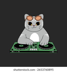 gato óculos dj definir cor doodle vetor ilustração