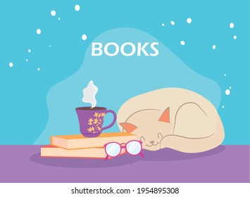 Cat glasses and education books