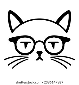 Cat In Glasses Flat Icon Isolated On White Background
