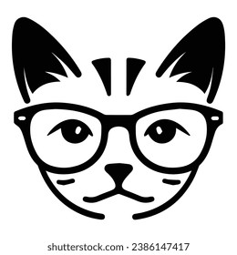 Cat In Glasses Flat Icon Isolated On White Background