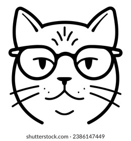 Gato En Gafas Icono Plano Aislado En Fondo Blanco