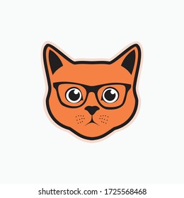 cat with glasses - flat cat icon or logo