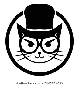 Cat In Glasses And Hat Flat Icon Isolated On White Background