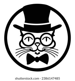 Cat In Glasses And Hat Flat Icon Isolated On White Background